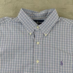 Polo Ralph Lauren Shirt Men XL Purple Blue White Plaid Classic Fit Long Sleeve‎